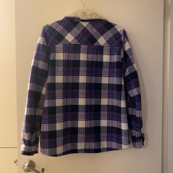 Soho Apparel Purple Plaid Sherpa Lined Shacket Cozy Winter Jacket Medium - Picture 3 of 16